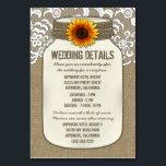 ひまわりウェディングレセプションカード テーブルナンバー<br><div class="desc">Sunflower Mason Jar Wedding Reception & Hotel Accommodation Cards – これらの詳細カードを含め、お客様に披露宴の場所、披露宴のタイムライン、およびホテルの情報を知らせることで、計画を容易にする。</div>