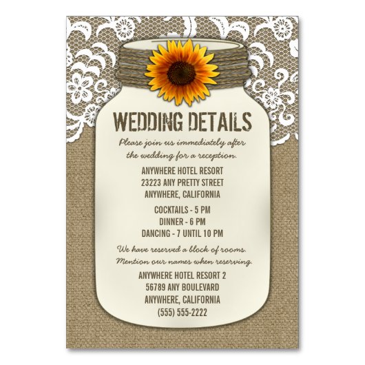 ひまわりウェディングレセプションカード テーブルナンバー (正面)