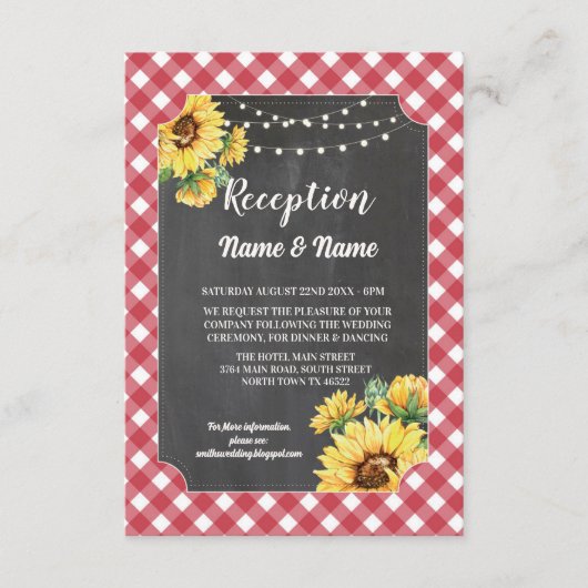 ひまわりウェディングレセプションフラワーレッドホワイト エンクロージャーカード (正面)