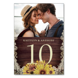 ひまわりウッドアイボリーレースフォト結婚ズ テーブルナンバー