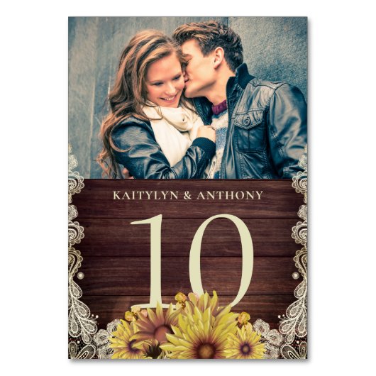 ひまわりウッドアイボリーレースフォト結婚ズ テーブルナンバー (裏面)