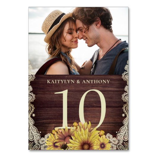 ひまわりウッドアイボリーレースフォト結婚ズ テーブルナンバー (正面)