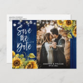 ひまわりウッドライトネイビー結婚ブルーの写真 案内ポストカード (正面/裏面)