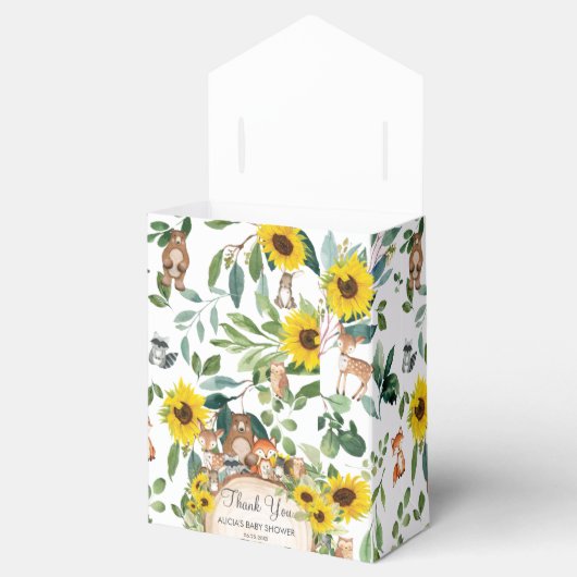 ひまわりウッドランド動物ベビーシャワーありがとう フェイバーボックス (オープン)