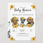 ひまわりウッドランド動物ベビーシャワー招待状 招待状 (正面/裏面)