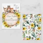ひまわりウッドランド赤ちゃんシャワーおむつラッフル エンクロージャーカード (正面/裏面)