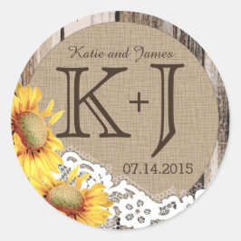 ひまわりウッドレース素朴カントリーウェディングラベル ラウンドシール
