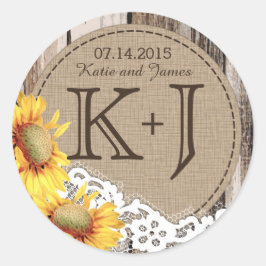 ひまわりウッドレース素朴カントリーウェディングラベル ラウンドシール