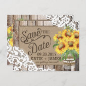ひまわりウッドレース素朴カントリー日付を保存 案内ポストカード (正面/裏面)