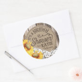 ひまわりウッドレース素朴ブライダルシャワーラベル ラウンドシール (封筒)