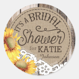 ひまわりウッドレース素朴ブライダルシャワーラベル ラウンドシール
