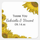 ひまわりエッジ結婚の感謝メッセージカード スクエアシール (正面)