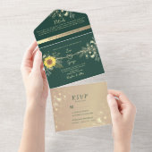 ひまわりエメラルドグリーン結婚ズ オールインワン招待状 (貼ってはがせる)