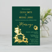 ひまわりエメラルドグリーン金ゴールドQRコード招待状 箔シーズンカード (立ち正面)