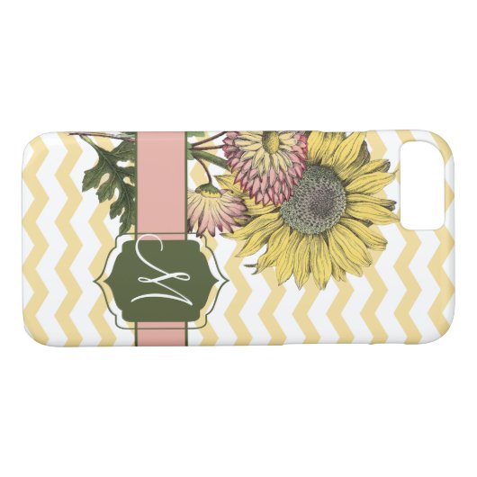 ひまわりエレガンスとモノグラム | ピンクと黄色 Case-Mate iPhoneケース (裏面(横))
