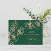 ひまわりエレガンス |バラ結婚金ゴールドの日付の変更 招待状 (スタンド正面)