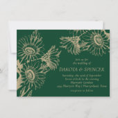 ひまわりエレガンス |バラ結婚金ゴールドの日付の変更 招待状 (正面)