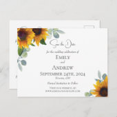 ひまわりエレガントと水彩緑 インビテーションポストカード (正面/裏面)