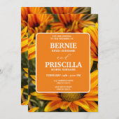 ひまわりエレガントと白タイポグラフィ結婚ズ 招待状 (正面/裏面)