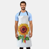 ひまわりエレガントのある美しいプリント エプロン (着用した状態)