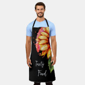 ひまわりエレガントのある美しいプリント エプロン (着用した状態)