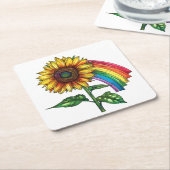 ひまわりエレガントのある美しいプリント スクエアペーパーコースター (アングル)