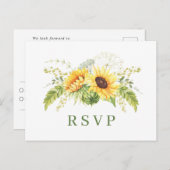 ひまわりエレガントのユーカリフローラ結婚式RSVP ポストカード (正面/裏面)