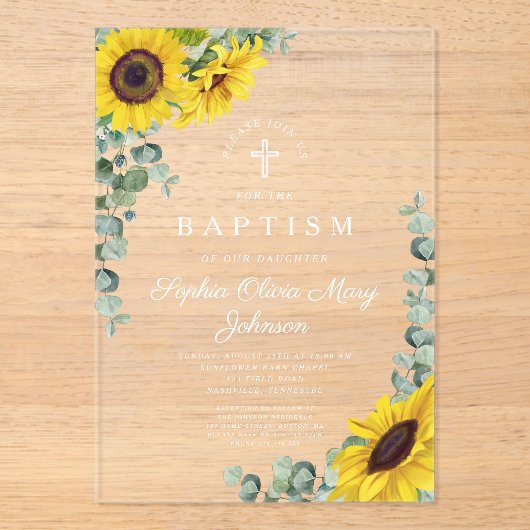 ひまわりエレガントのユーカリプトゥスガールバプテスマ アクリル招待状 (正面)