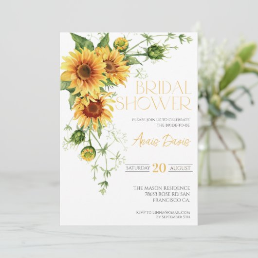 ひまわりエレガントの緑のフローラブライダルシャワー 招待状 (スタンド正面)