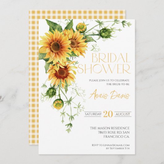 ひまわりエレガントの緑のフローラブライダルシャワー 招待状 (正面/裏面)