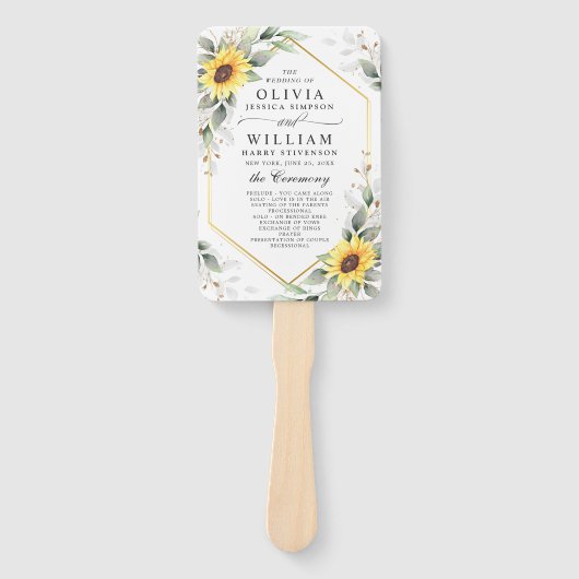 ひまわりエレガントの緑のフローラ結婚式 プログラム ハンドファン (正面)