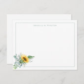 ひまわりエレガントの緑の文房具パーソナライズされた ノートカード (正面/裏面)