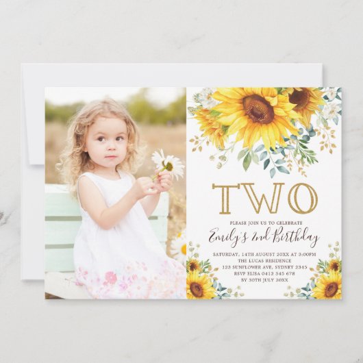 ひまわりエレガントの緑2ndバースデーフォト 招待状 (正面)