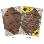 ひまわりエレガントの花レースウッドクロスバプテスマ 招待状