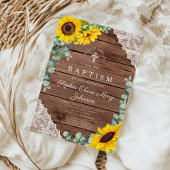 ひまわりエレガントの花レースウッドクロスバプテスマ 招待状