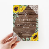 ひまわりエレガントの花レースウッドクロスバプテスマ 招待状