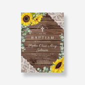 ひまわりエレガントの花レースウッドクロスバプテスマ 招待状