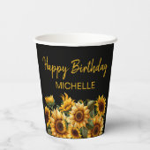 ひまわりエレガントの黒いハッピーバースデー名 紙コップ (裏面)