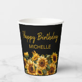 ひまわりエレガントの黒いハッピーバースデー名 紙コップ (正面)