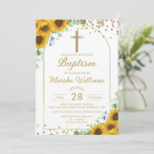 ひまわりエレガントアーチ金ゴールドグリッターガールバプテスマ 招待状 (スタンド正面)