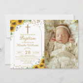 ひまわりエレガントアーチ金ゴールドグリッターバプテスマ写真 招待状 (正面)