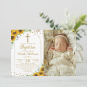 ひまわりエレガントアーチ金ゴールドグリッターバプテスマ写真 招待状 (スタンド正面)