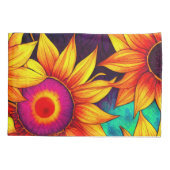 ひまわりエレガントカラフル花のパワー作品 | 枕カバー (裏面-左)