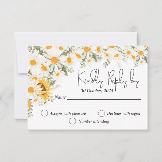 ひまわりエレガントデイジーウェディングRSVPカード サンキューカード (正面)