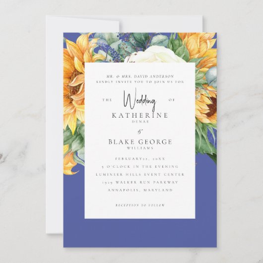 ひまわりエレガントトスカナ結婚の花嫁の両親 招待状 (正面)