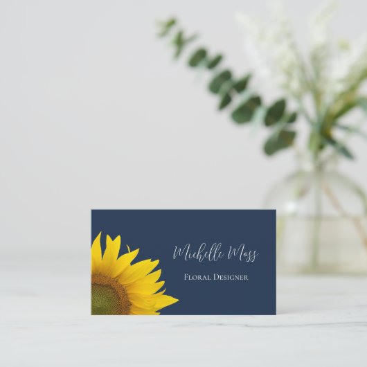 ひまわりエレガントネイビーブルーフローラデザイナー 名刺 (スタンド正面)