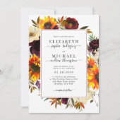 ひまわりエレガントバラブルゴーニュフローラ結婚ズ 招待状 (正面)