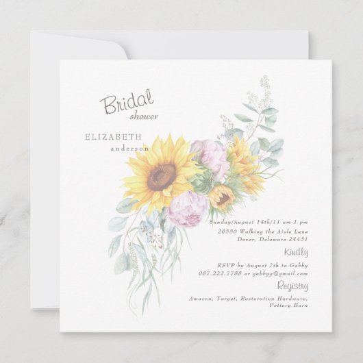 ひまわりエレガントピンク牡丹ブライダルスクエアインビタ 招待状 (正面)