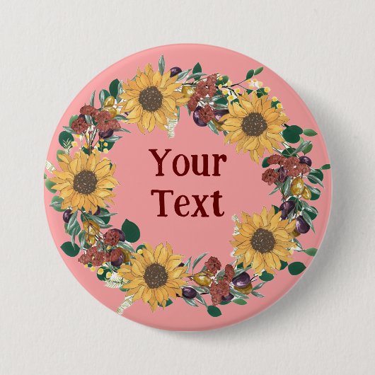 ひまわりエレガントフローラリースラペルピン 缶バッジ (正面)