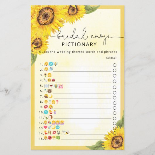 ひまわりエレガントブライダルシャワー絵文字ゲーム (正面)